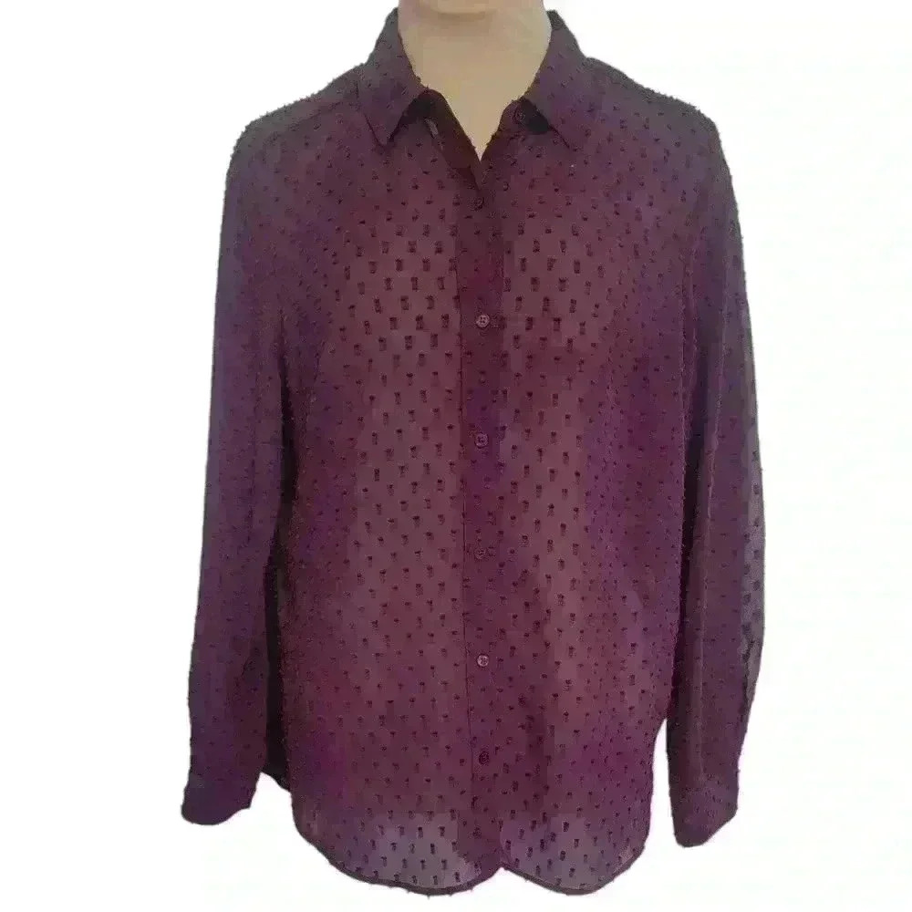 Banana Republic Swiss Dot Sheer Blouse Purple Size S